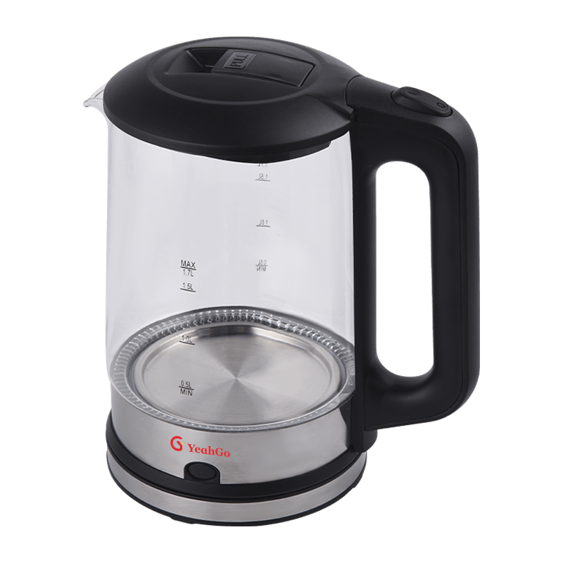 Hervidor de vidrio con forma cilíndrica de alto borosilicato envuelto en acero inoxidable con fondo de 1,7 L